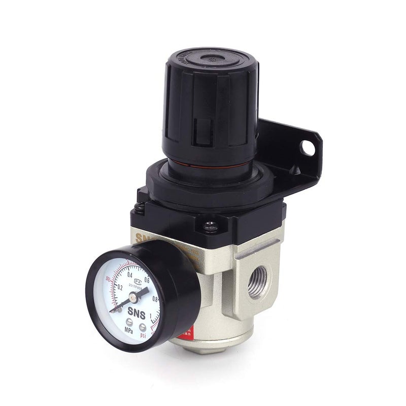 Sns منظم ضغط الهواء SNS AR3000-N03 خيوط أنثوية 3/8 NPT قابل للتعديل 0-150 PSI، حامل، مقياس - Image 1